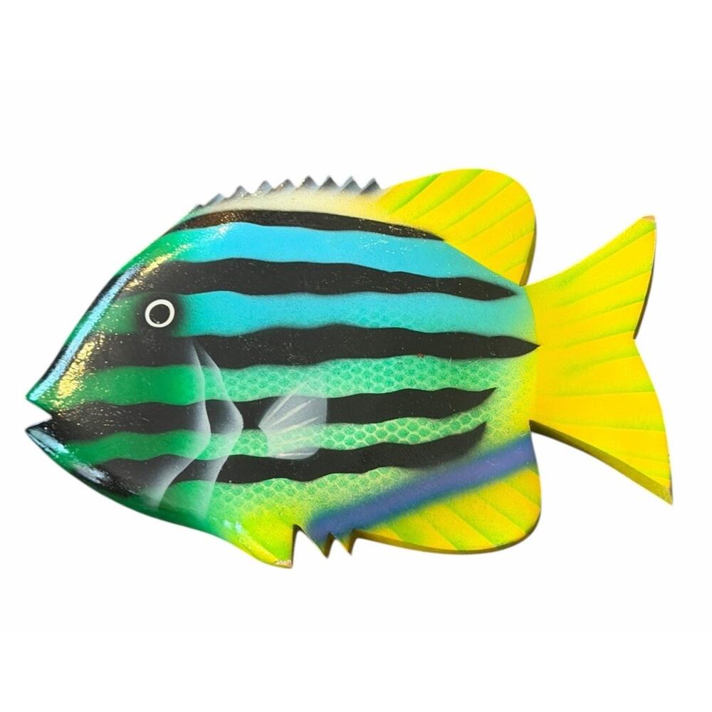 VINTAGE Set Of 3 Tropical Fish & Dolphin Wall Decor Hand Painted Wood 3499-65 - Picture 4 of 8